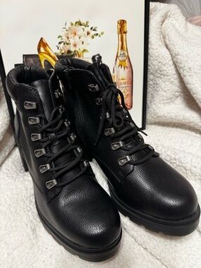 No Boundaries Black Lace-Up Combat Boots with Lug Sole